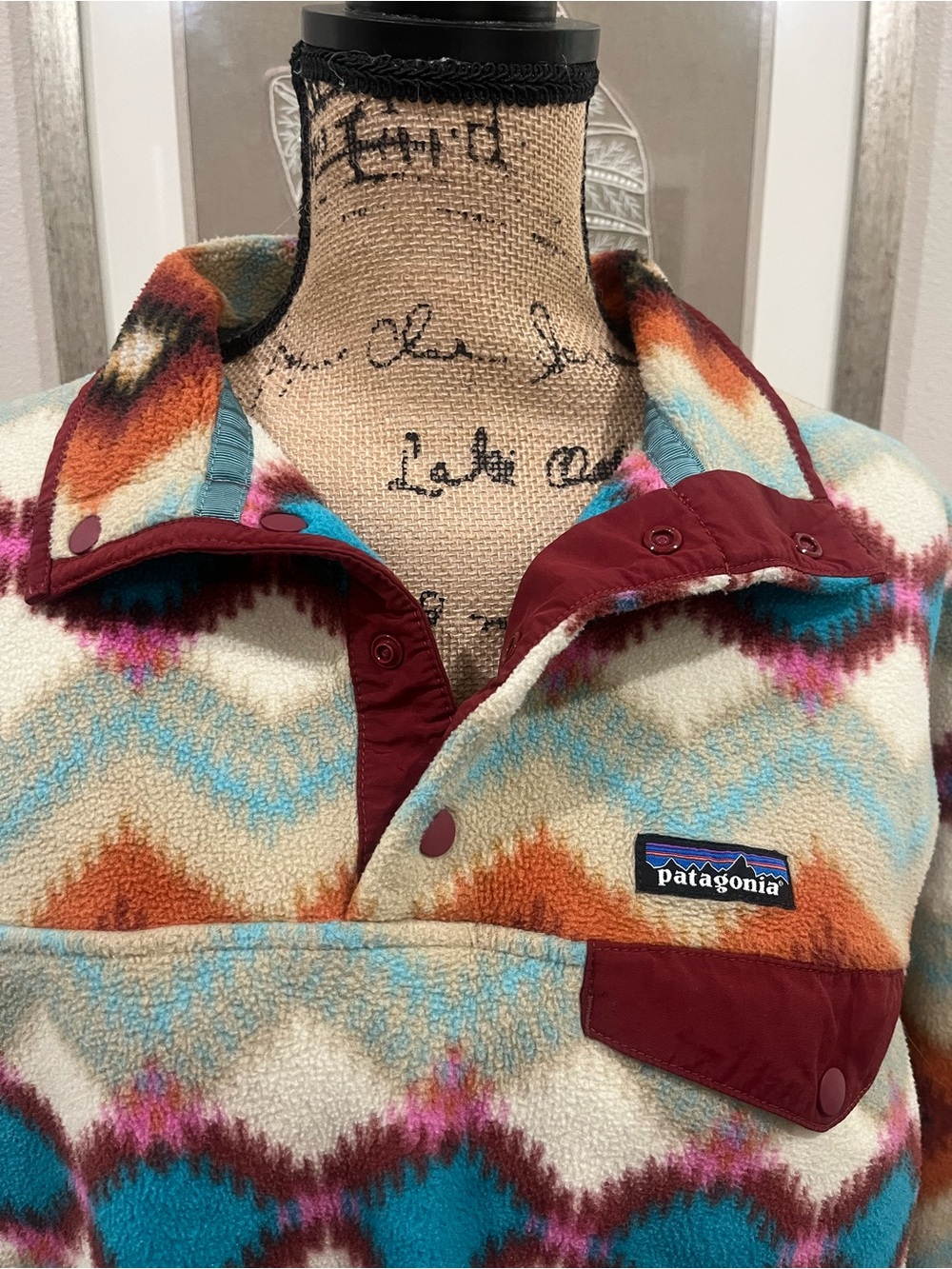 Patagonia Synchilla Snap T Pullover Timber Twist Cinder Red Aztec Women's Large - Picture 6 of 8